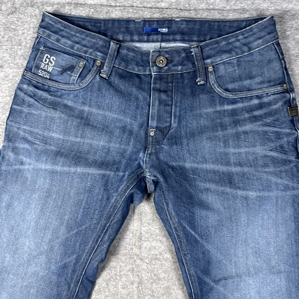 G Star Raw Jeans Mens 33x30 Blue Attacc Slim Straight Whiskering Faded $190
